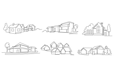 One line houses. Vacation home, suburban area and hand dwawn housing m