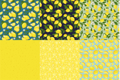 Lemon texture pattern. Lemons with blossom flowers, fresh yellow fruit