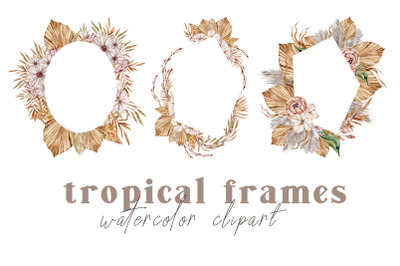 Watercolor boho floral frames clipart- 3 png files