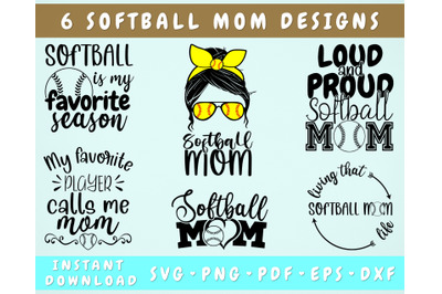 Softball Mom SVG Bundle, 6 Designs, Softball Shirt SVG, Loud And Proud