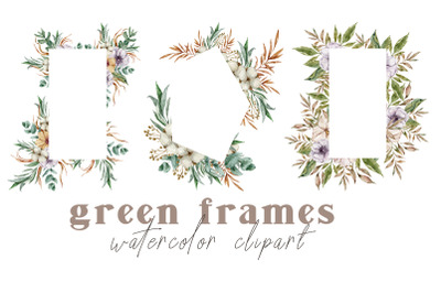 Watercolor wedding floral frames clipart- 3 png files