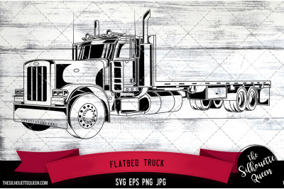 Flatbed Truck Vector Logo, Transportation Rental Company, Clipart