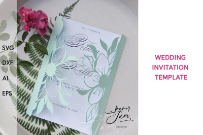 Wedding invitation template SVG 5x7 card flower envelope