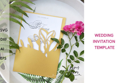 Wedding invitation template SVG 5x7 card Magnolia envelope