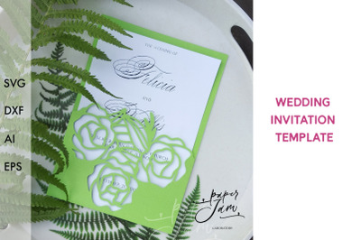 Wedding invitation template SVG 5x7 card rose envelope svg