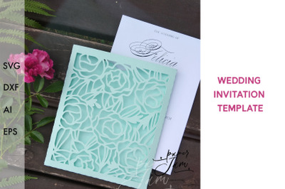 Wedding invitation template SVG 5x7 card peony envelope svg