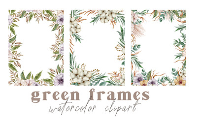 Watercolor wedding floral frames clipart- 3 png files