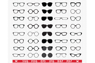 SVG Eyeglasses, Black silhouette digital clipart