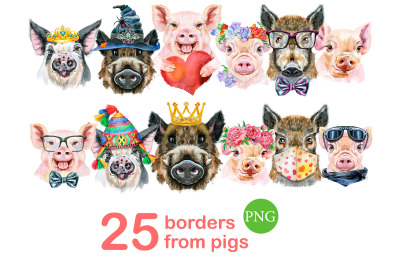 Watercolor borders from pigs