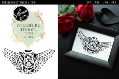 RIP Yorkshire Terrier Dog with Angel Wings SVG, Memorial Vector