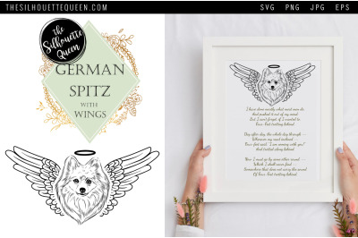 RIP German Spitz Dog with Angel Wings SVG, Memorial Vector