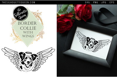 RIP Border collie Dog with Angel Wings SVG, Memorial Vector