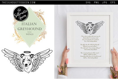 RIP Italian Greyhound Dog with Angel Wings SVG, Memorial Vector