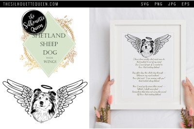 RIP Shetland Sheepdog Dog with Angel Wings SVG, Memorial Vector