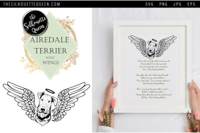 RIP Airedale Terrier Dog with Angel Wings SVG, Memorial Vector