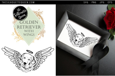 RIP Golden Retriever Dog with Angel Wings SVG, Memorial Vector