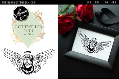 RIP Rottweiler Dog with Angel Wings SVG, Memorial Vector