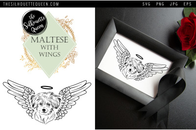 RIP Maltese Dog with Angel Wings SVG, Memorial Vector, Sympathy Svg