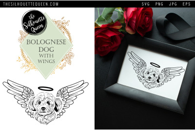 RIP Bolognese Dog with Angel Wings SVG, Memorial Vector