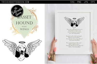 RIP Basset Hound Dog with Angel Wings SVG, Memorial Vector