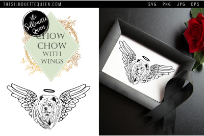 RIP Chow Chow Dog with Angel Wings SVG, Memorial Vector, Sympathy Svg