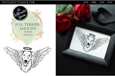 RIP Fox Terrier Smooth Dog with Angel Wings SVG, Memorial Vector