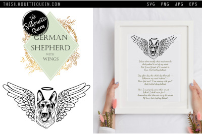 RIP German Shepherd Dog with Angel Wings SVG, Memorial Vector