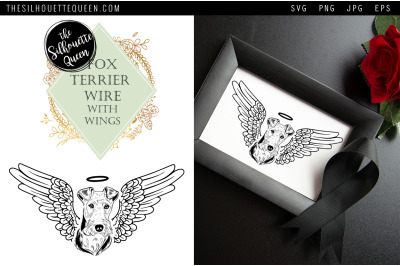 RIP Fox Terrier Wire Dog with Angel Wings SVG, Memorial Vector