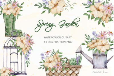 Watercolor Spring Garden flowers clipart
