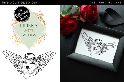 RIP Husky Dog with Angel Wings SVG, Memorial Vector, Sympathy Svg