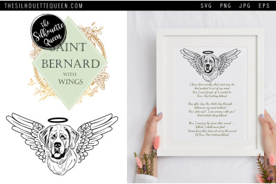 RIP Saint Bernard Dog with Angel Wings SVG, Memorial Vector