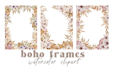 Watercolor wedding floral boho frames clipart- 3 png files