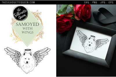 RIP Samoyed Dog with Angel Wings SVG, Memorial Vector, Sympathy Svg