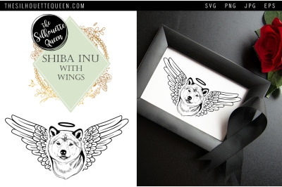 RIP Shiba Inu Dog with Angel Wings SVG, Memorial Vector, Sympathy Svg