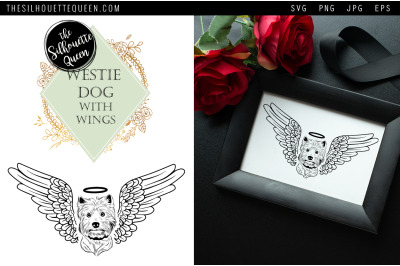 RIP Westie Dog with Angel Wings SVG, Memorial Vector