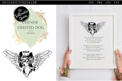 RIP Chinese Crested Dog with Angel Wings SVG, Memorial Vector