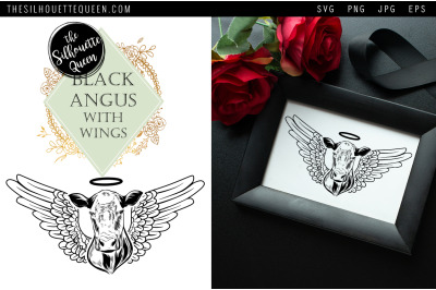 RIP Black Angus Dog with Angel Wings SVG, Memorial Vector