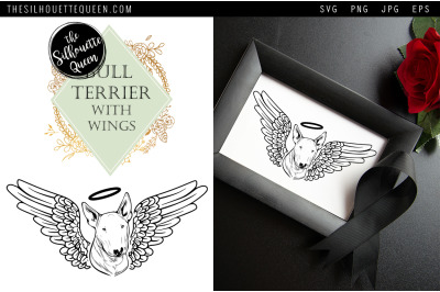 RIP Bull Terrier Dog with Angel Wings SVG, Memorial Vector