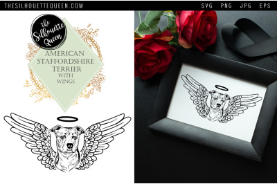 RIP American Staffordshire Terrier Dog with Angel Wings SVG