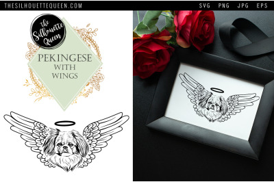 RIP Pekingese Dog with Angel Wings SVG, Memorial Vector, Sympathy Svg