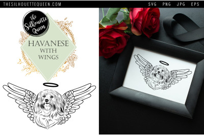 RIP Havanese Dog with Angel Wings SVG, Memorial Vector, Sympathy Svg