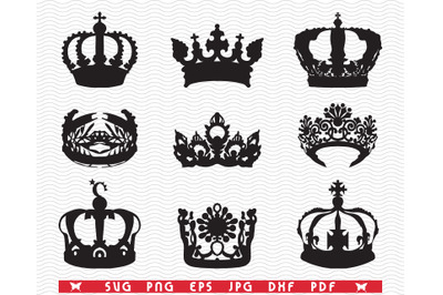 SVG Crowns, Black isolated silhouettes, Digital clipart