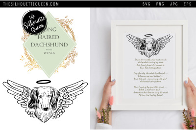 RIP Long Hair Dachshund Dog with Angel Wings SVG, Memorial Vector