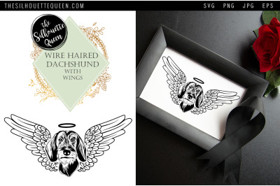 RIP Wire Fair Dachshund Dog with Angel Wings SVG, Memorial Vector