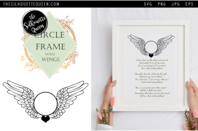 RIP Circle Frame Dog with Angel Wings SVG, Memorial Vector