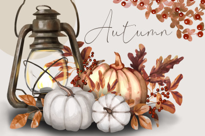 Halloween clipart set. Autumn pumpkins, orange and white, fall clipart