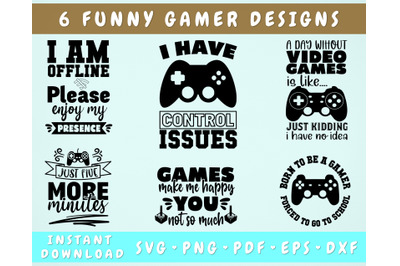 Funny Gamer Quotes SVG Bundle, 6 Gaming Designs, Born To Game SVG