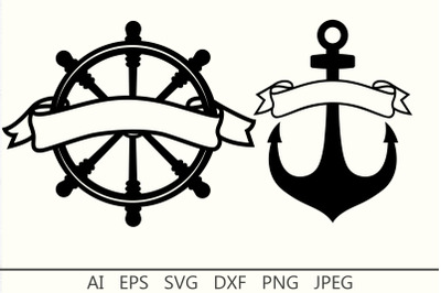 Split anchor and ship wheel svg monogram&2C; Nautical svg