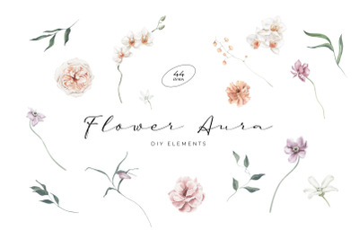 Flower Aura Watercolor DIY Elements