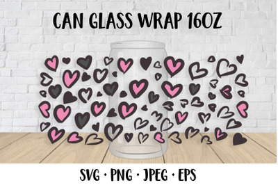 Heart leopard can glass wrap template SVG. Beer glass